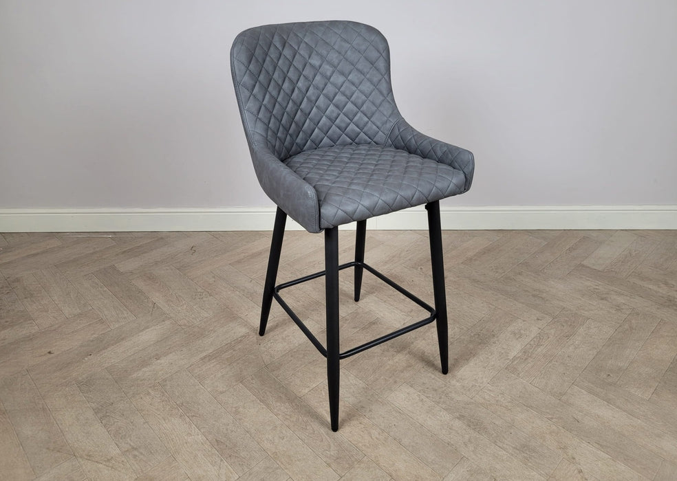 Shoreditch Grey PU Leather Industrial style Kitchen Breakfast Bar Stool, Black Metal Leg