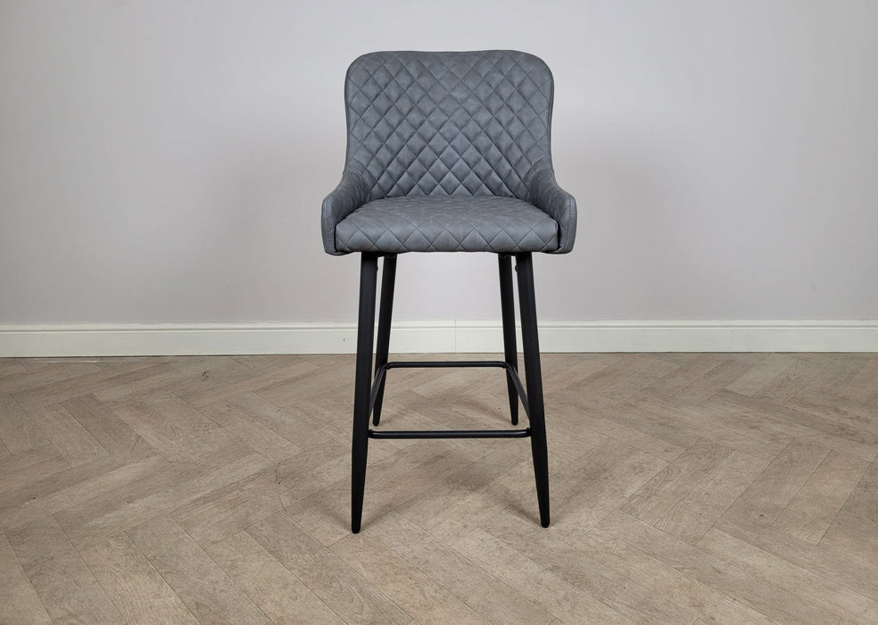 Shoreditch Grey PU Leather Industrial style Kitchen Breakfast Bar Stool, Black Metal Leg