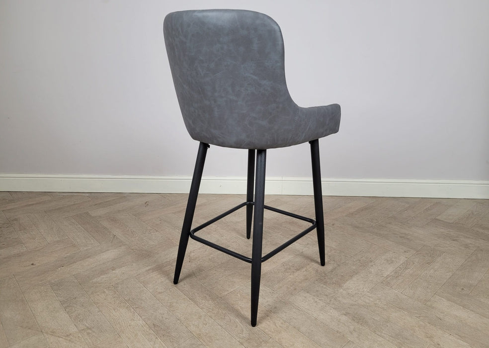 Shoreditch Grey PU Leather Industrial style Kitchen Breakfast Bar Stool, Black Metal Leg