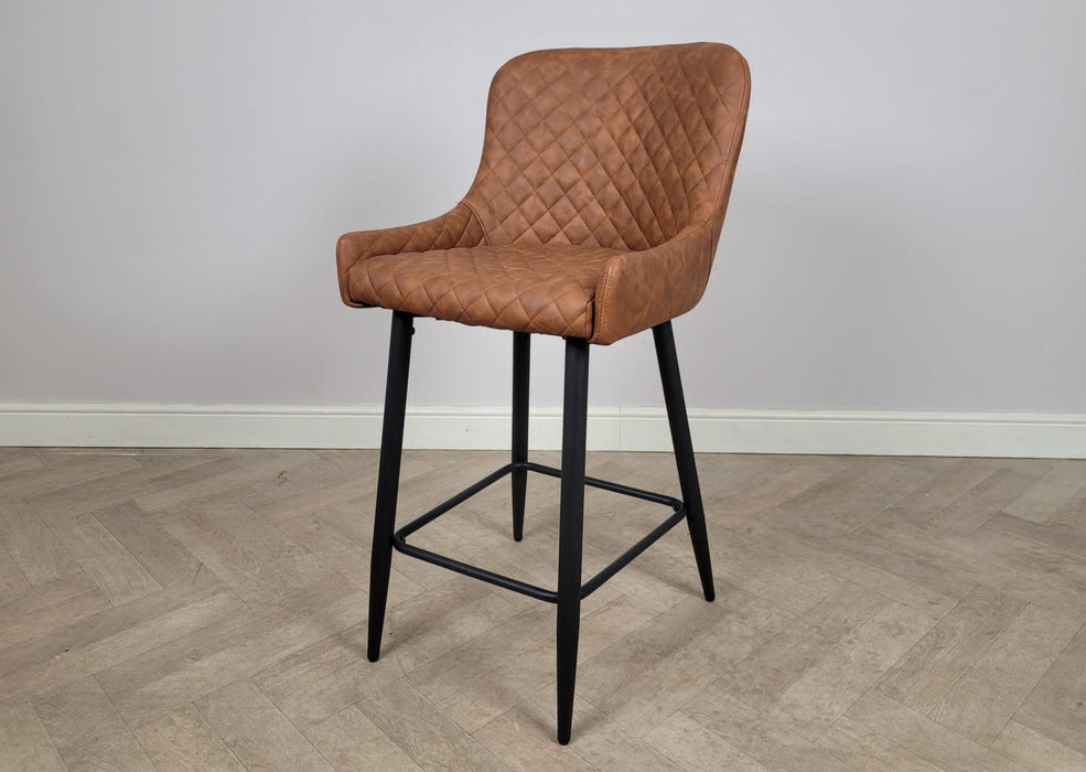 Shoreditch Tan Brown PU Leather Industrial Kitchen Breakfast Bar Stool, Black Metal Leg