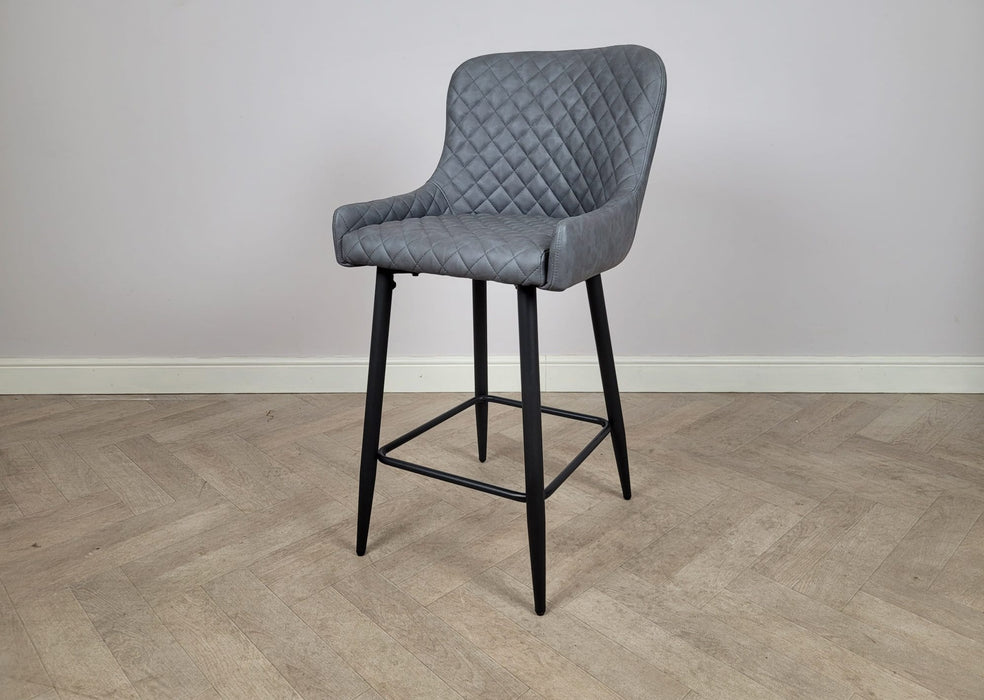 Shoreditch Grey PU Leather Industrial style Kitchen Breakfast Bar Stool, Black Metal Leg