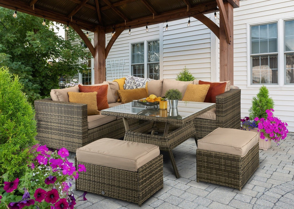Signature Weave Georgia GEOR0149 mixed brown Rattan Corner Sofa Dining Table Set