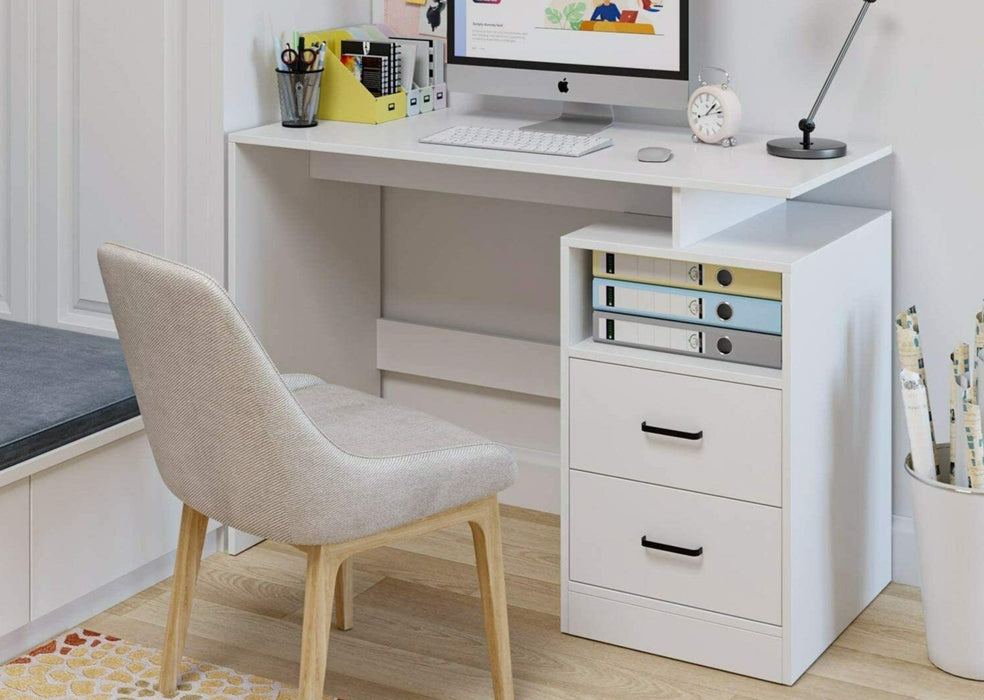 Compact White Home Office Computer Laptop Workstation Study Desk With Drawers