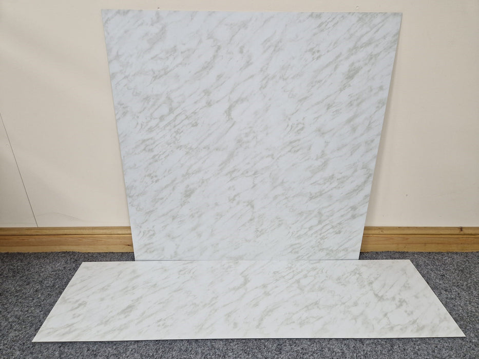 White Marble Black Effect HPL Laminate Fireplace Back Panel & Hearth