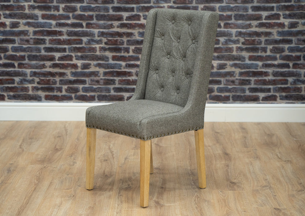 Studded and Buttoned Luxury Dining Chair - Dark Grey