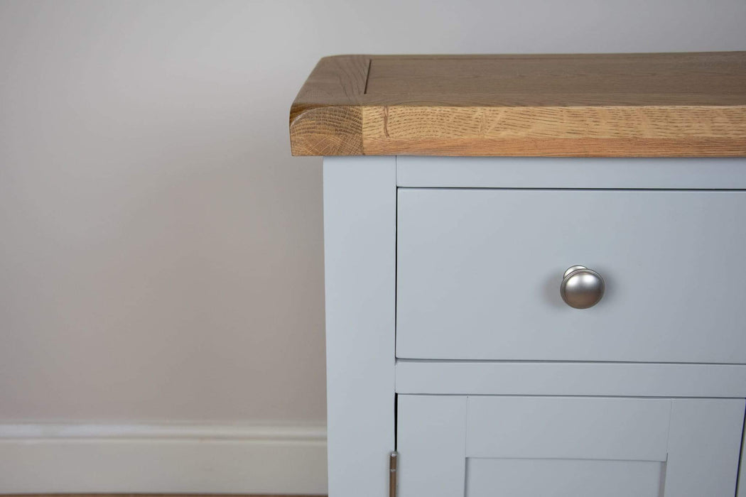solid oak grey painted 3 door sideboard unit draw living room cabinet storage furniture