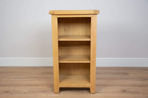 solid oak hall way office living room small slim bookcase shelving unit dvd storage furniture