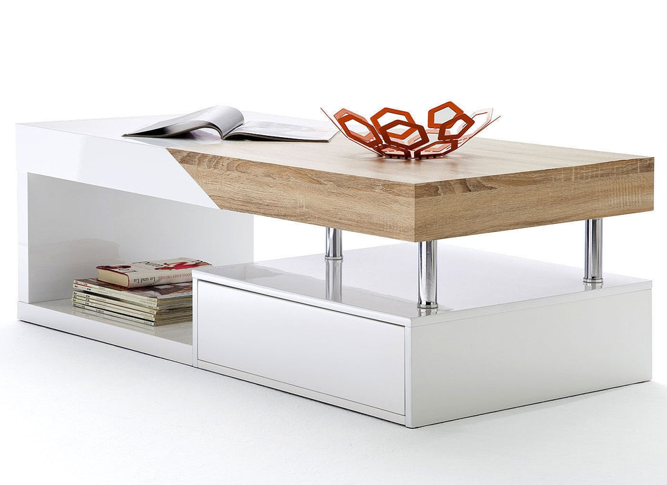 ModaNuvo 'Hope' Modern White Gloss & Oak Extending Storage Coffee Table With Drawer
