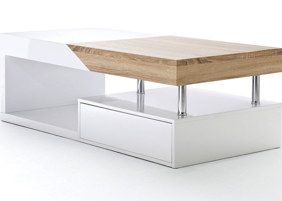 ModaNuvo 'Hope' Modern White Gloss & Oak Extending Storage Coffee Table With Drawer