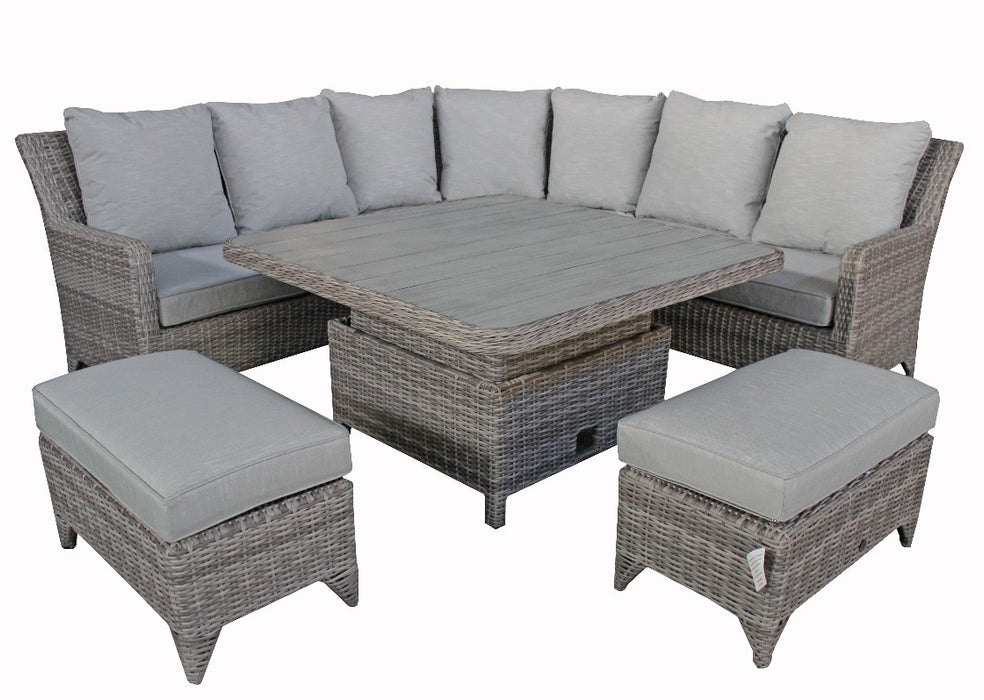 rattan garden furniture patio set gray corner sofa with stools and coffee table 