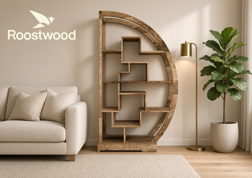 Roostwood 'Geo' Modern Solid Mango Wood Large Bookcase Display Cabinet