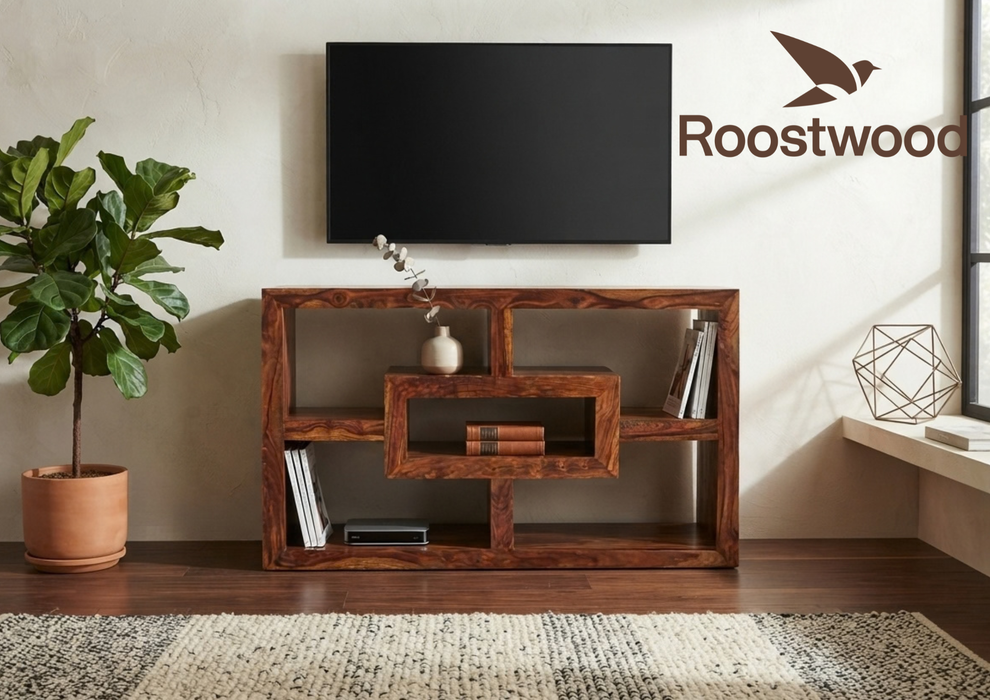Roostwood 'Geo' Modern Solid Sheesham Wood TV Sideboard Cabinet Unit