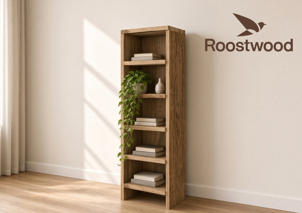 Roostwood 'Geo' Modern Solid Mango Wood Small Bookcase / DVD Rack