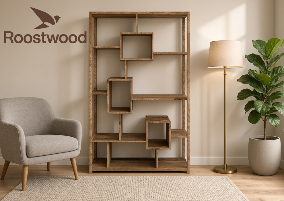 Roostwood 'Geo' Modern Solid Mango Wood Large Bookcase Storage Unit