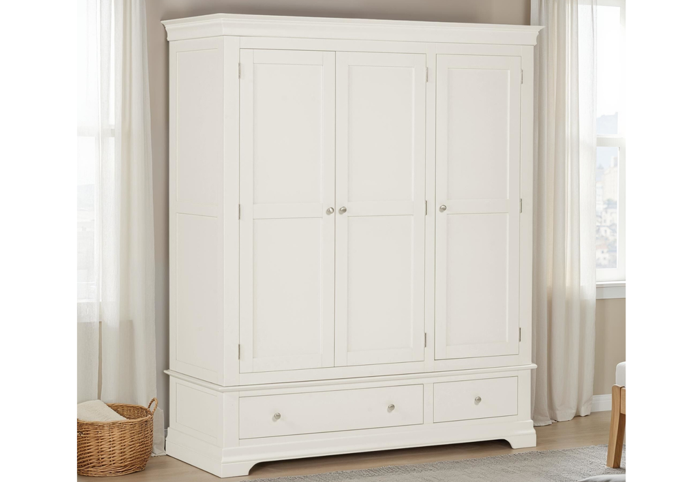 Bordeaux 3 Door Wardrobe Ivory Painted 3 Door / 2 Drawer Triple Wardrobe