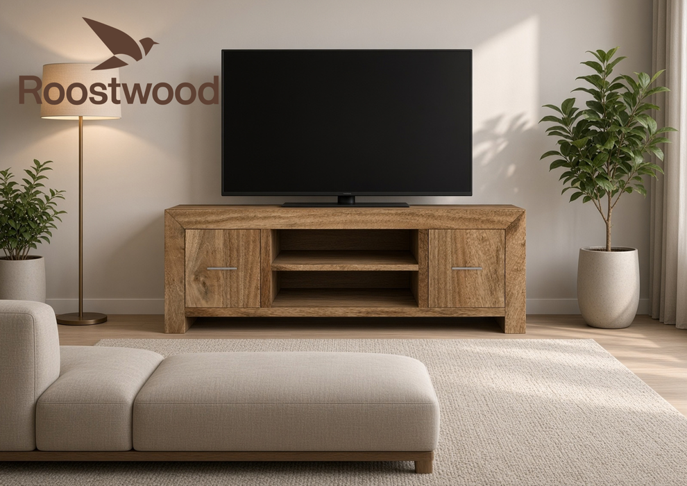 Roostwood 'Geo' Modern Solid Mango Wood Large Plasma TV Unit Cabinet