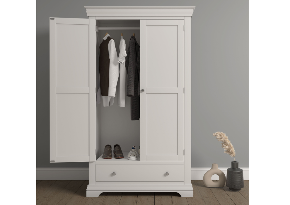 Bordeaux 2 Door 1 Drawer Wardrobe Ivory Painted 2 Door / 1 Drawer Double Wardrobe