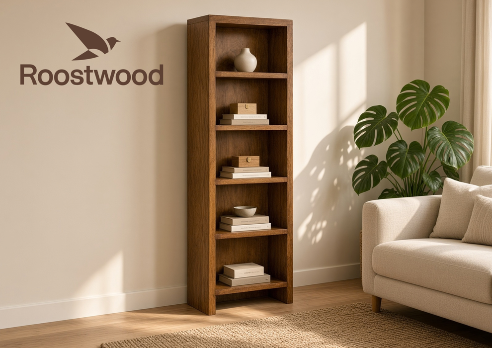 Roostwood 'Geo' Modern Solid Sheesham Wood Small Bookcase / DVD Rack