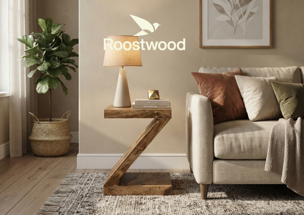 Roostwood 'Geo' Modern Solid Mango Wood Z Shape Lamp / Side Table