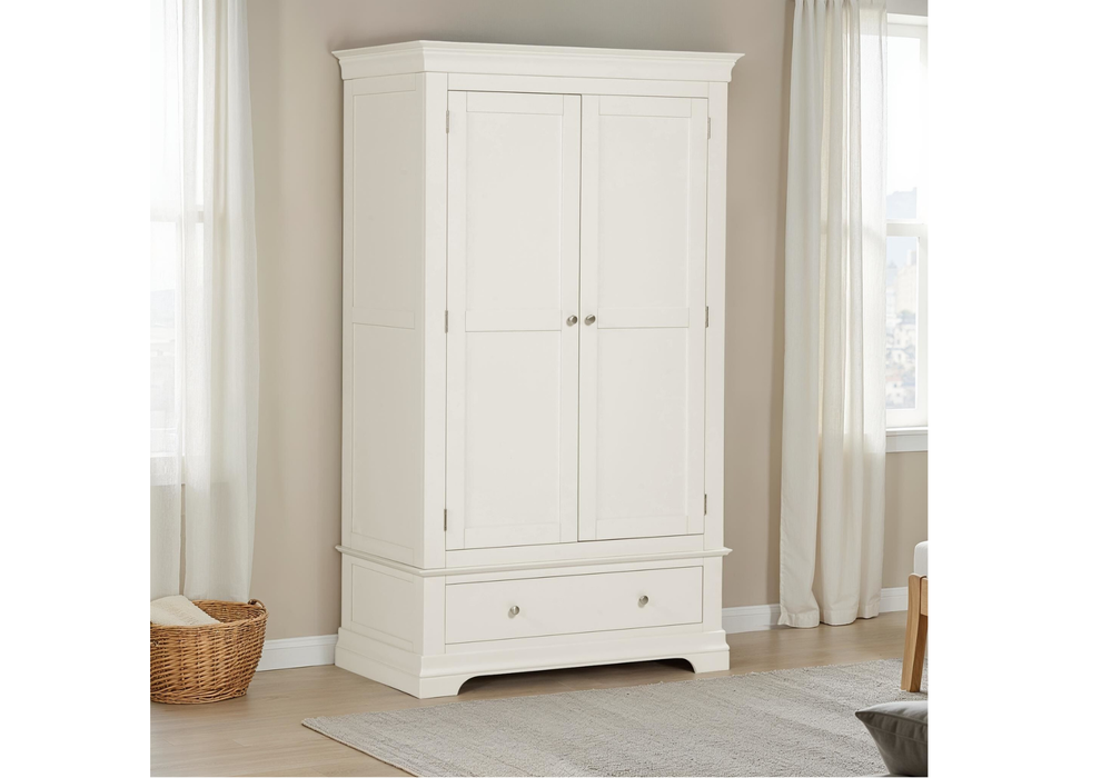 Bordeaux 2 Door 1 Drawer Wardrobe Ivory Painted 2 Door / 1 Drawer Double Wardrobe