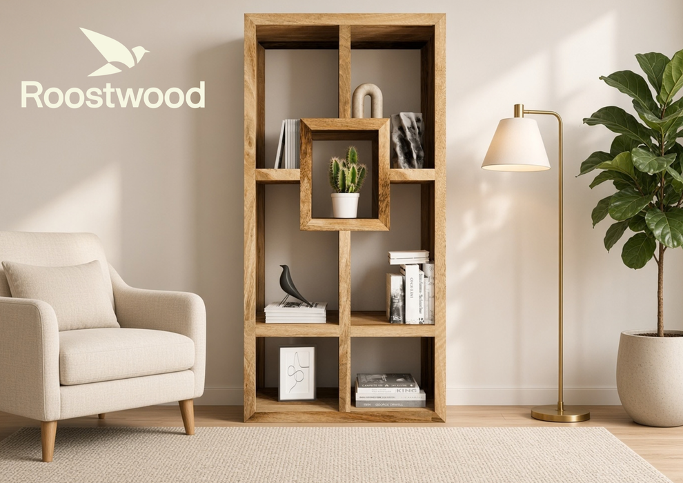 Roostwood 'Geo' Modern Solid Mango Wood Large Bookcase Display Unit