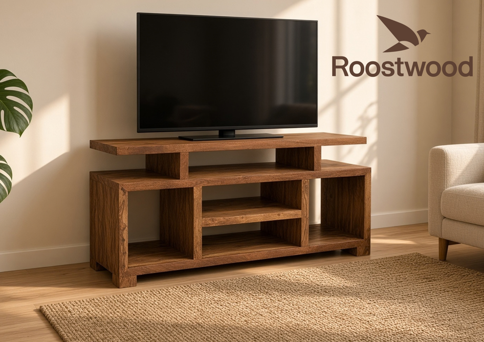 Roostwood 'Geo' Modern Solid Sheesham Wood TV Entertainment Unit