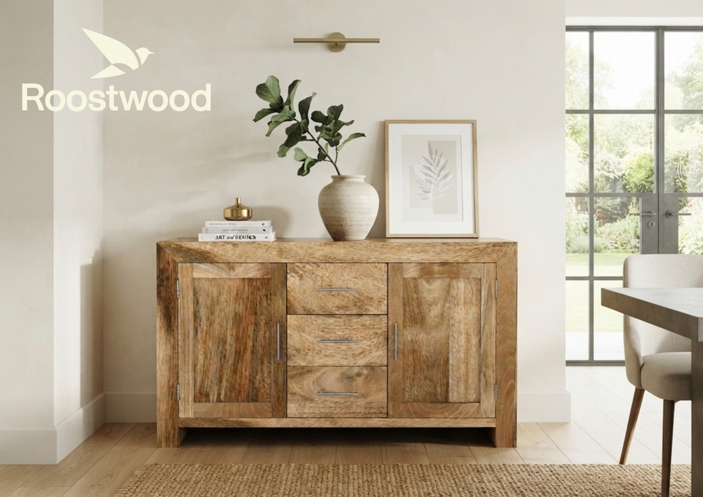 Roostwood 'Geo' Modern Solid Mango Wood Large 2 Door Sideboard