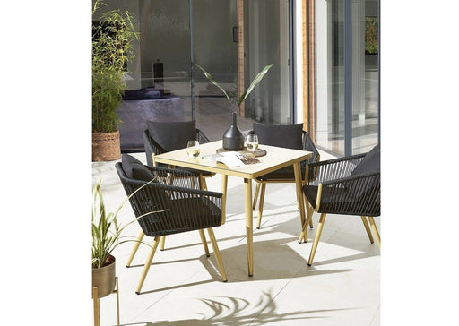 Outdoor Square 4 Seat Table & Chair Set Aluminium Rope Gold Black