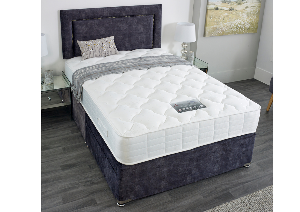 'Vermont' Bed Package - Includes Mattress, Base with 2 Drawers & 24" Slatted Headboard