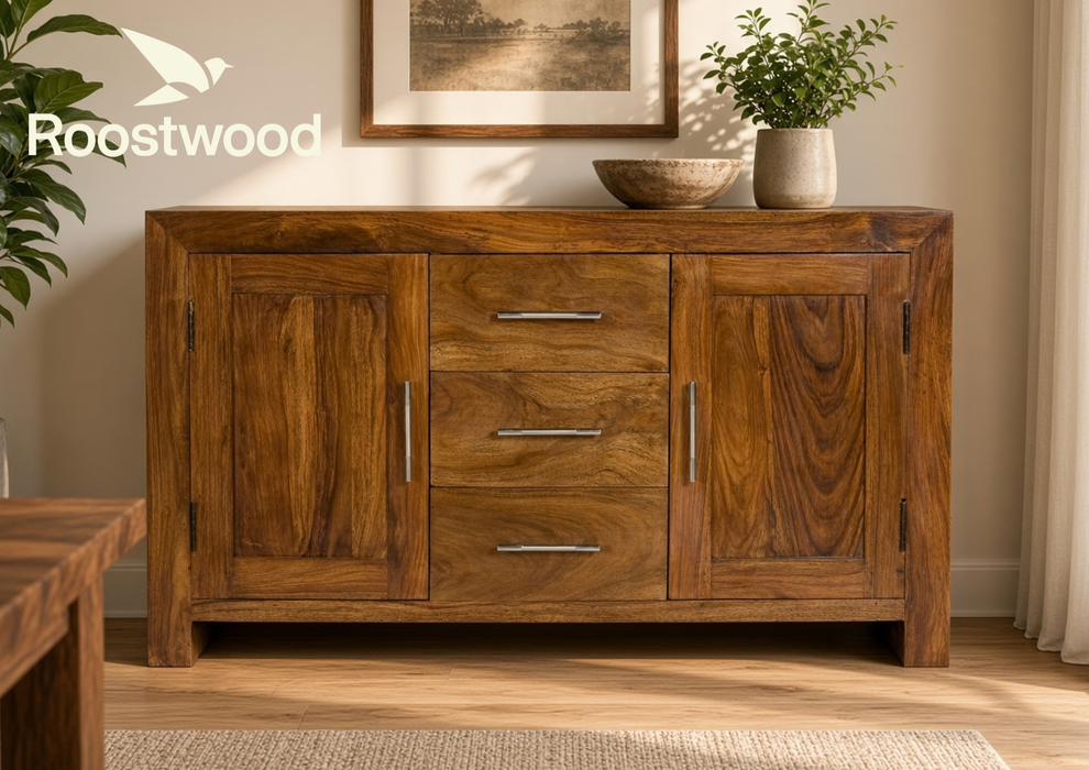 Roostwood 'Geo' Modern Solid Sheesham Wood Large 2 Door Sideboard
