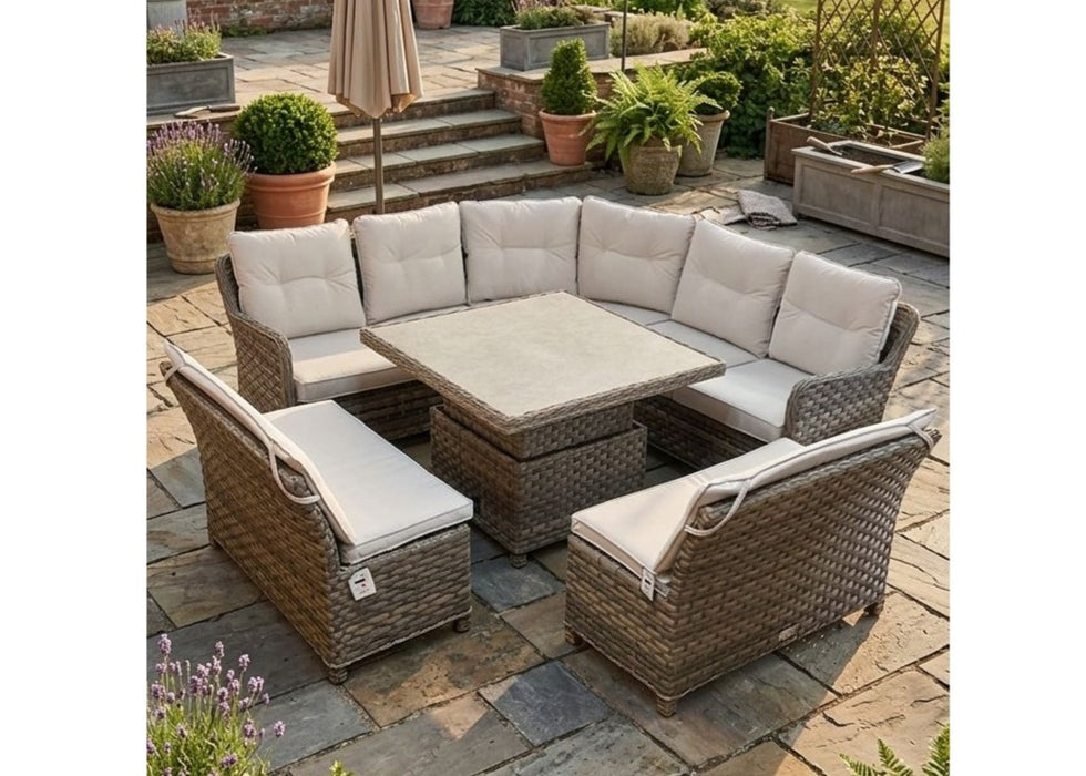 2026 NEW 'Hawaii' Brown Natural Rattan Curved Corner Sofa Set All Weather Water-Resistant Cushions
