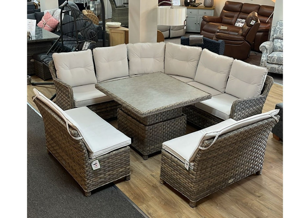 2026 NEW 'Hawaii' Brown Natural Rattan Curved Corner Sofa Set All Weather Water-Resistant Cushions