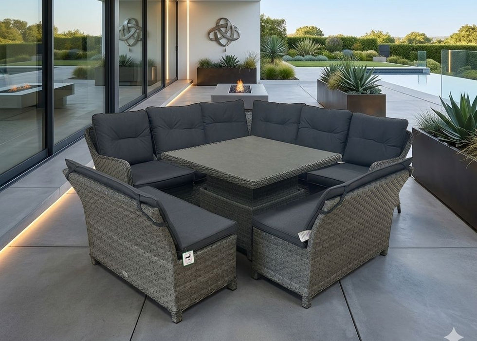2026 NEW 'Hawaii' Grey Rattan Curved Corner Sofa Set All Weather Water-Resistant Cushions