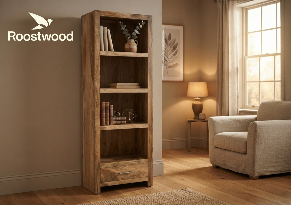 Roostwood 'Geo' Modern Solid Mango Wood Large Bookcase