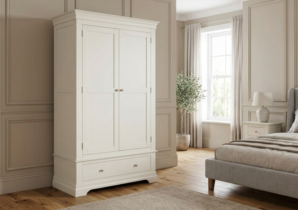 Bordeaux 2 Door 1 Drawer Wardrobe Ivory Painted 2 Door / 1 Drawer Double Wardrobe