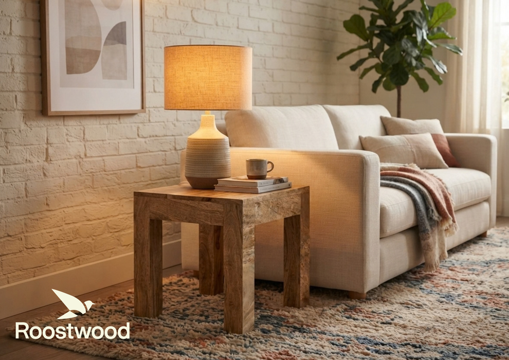 Roostwood 'Geo' Modern Solid Mango Wood Lamp / Side Table