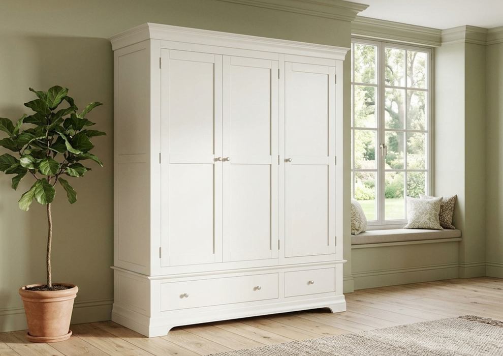 Bordeaux 3 Door Wardrobe Ivory Painted 3 Door / 2 Drawer Triple Wardrobe