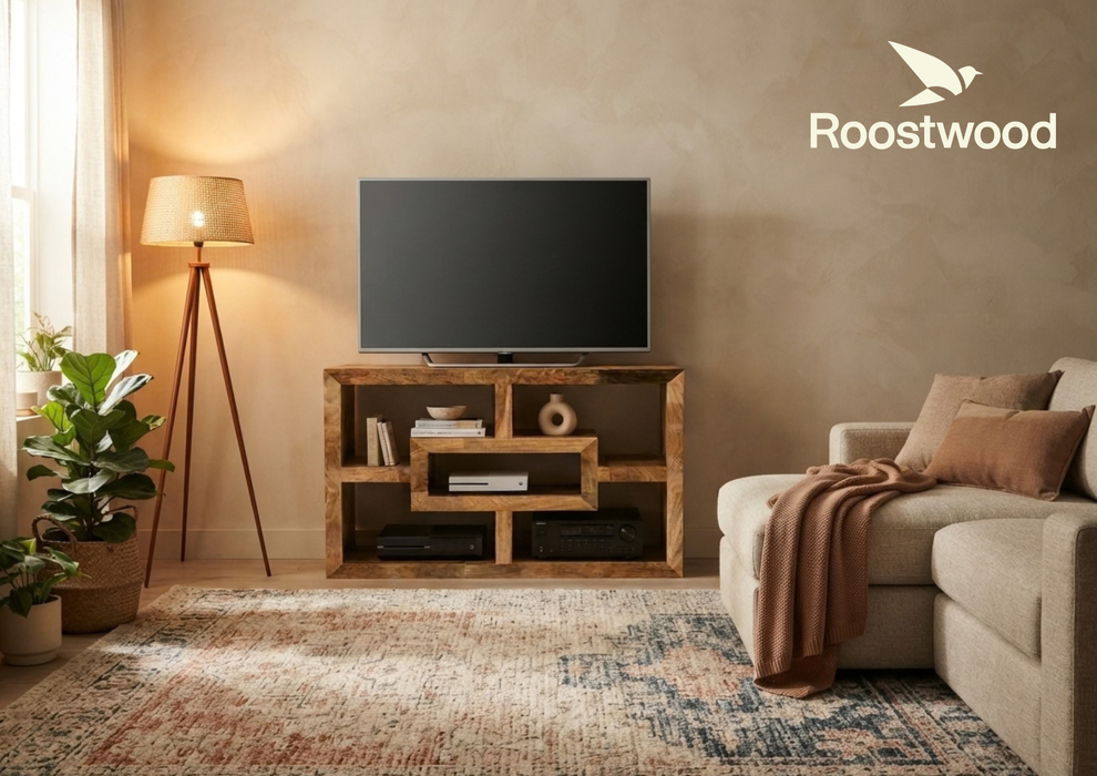 Roostwood 'Geo' Modern Solid Mango Wood TV Sideboard Cabinet Unit