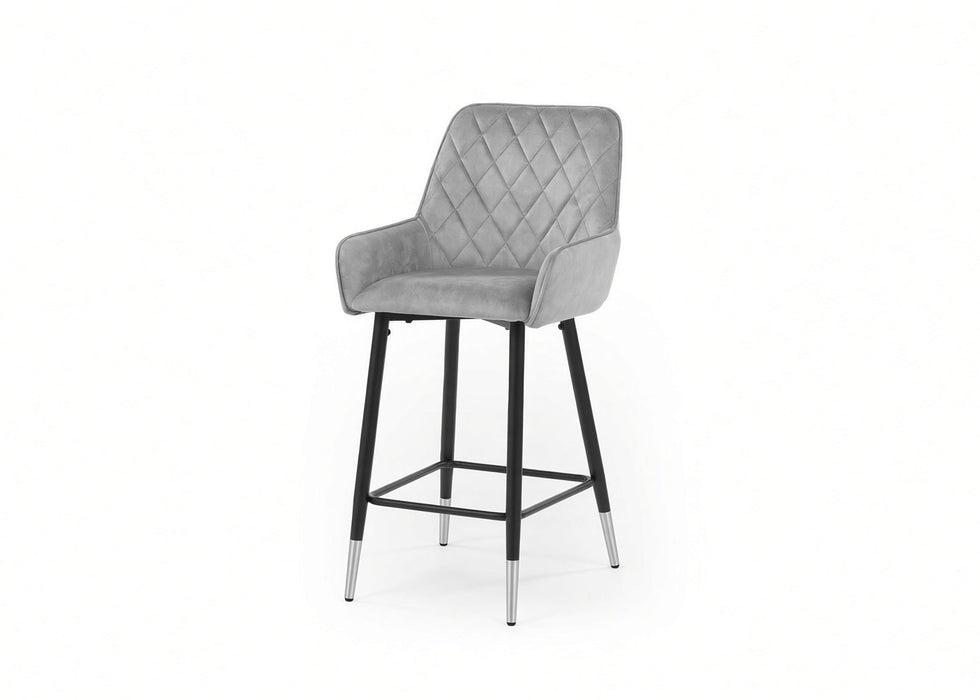 Modern Style Camden Kitchen Breakfast Bar Stools Grey Silver Velvet, Black Metal Leg