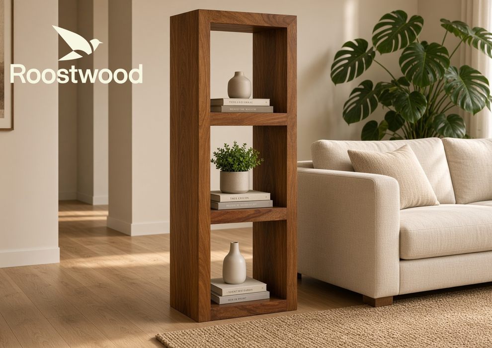Roostwood 'Geo' Modern Solid Sheesham Wood Side 3 Shelf Storage Unit