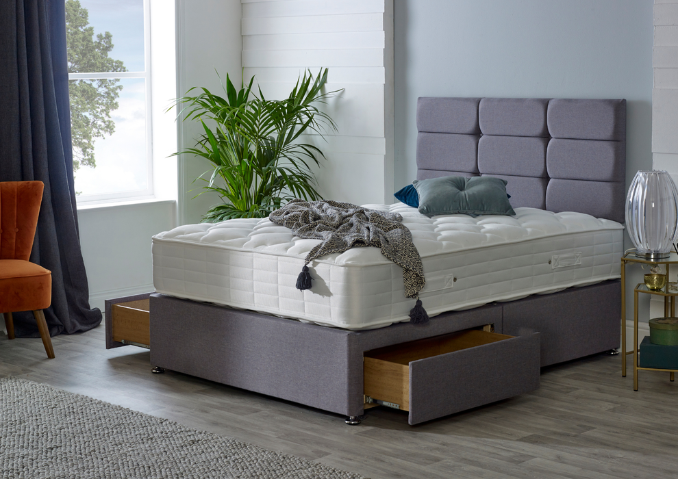 'Vermont' Bed Package - Includes Mattress, Base with 2 Drawers & 24" Slatted Headboard