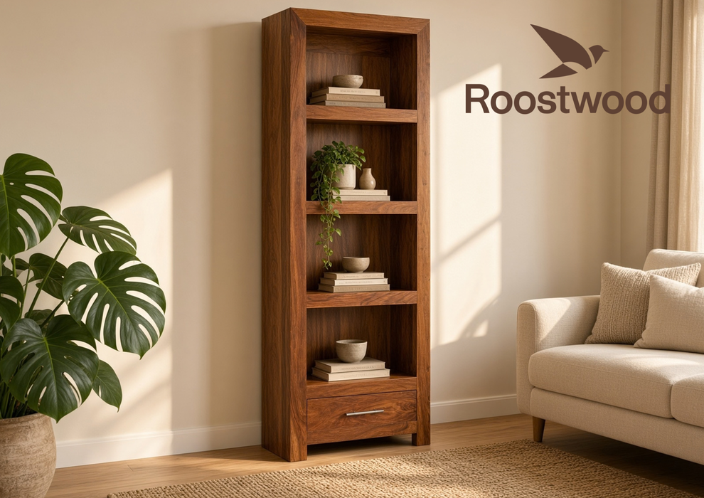 Roostwood 'Geo' Modern Solid Sheesham Wood Large Bookcase