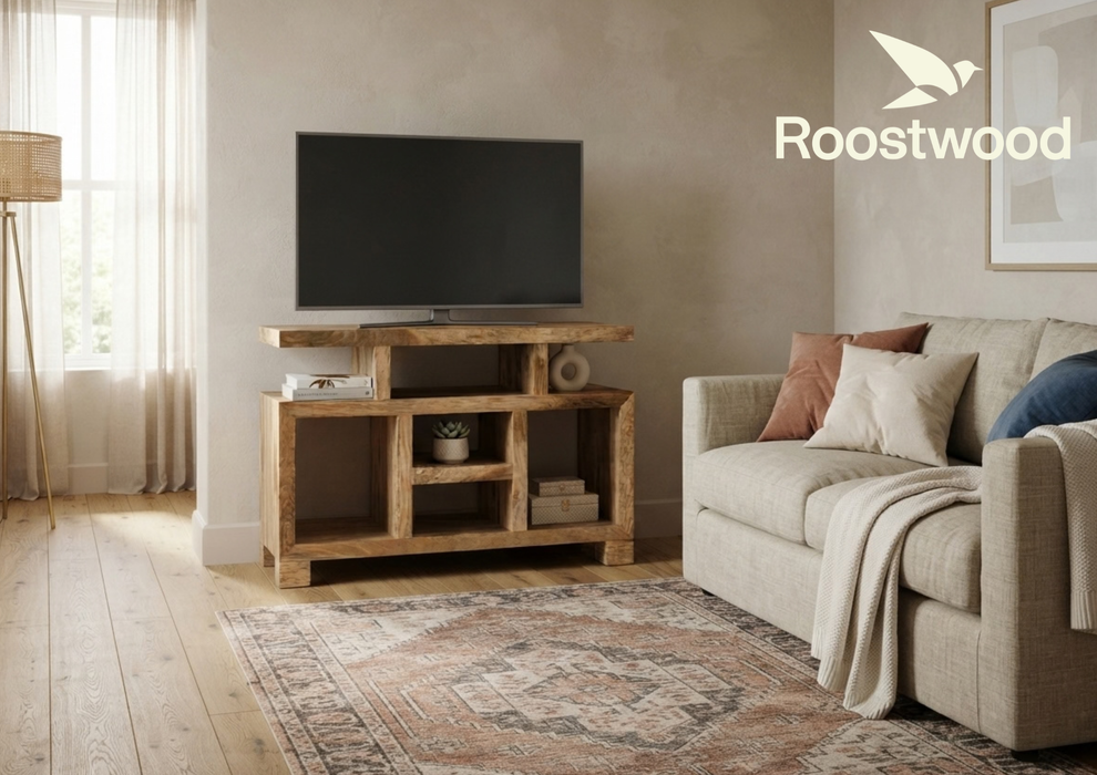 Roostwood 'Geo' Modern Solid Mango Wood TV Entertainment Unit