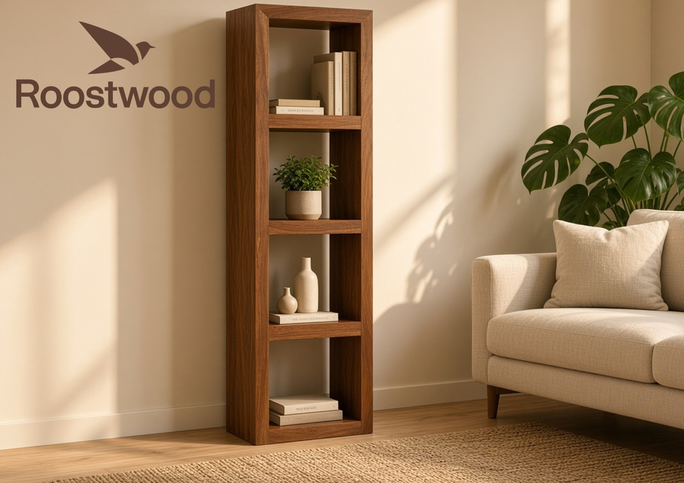 Roostwood 'Geo' Modern Solid Sheesham Wood Side 4 Shelf Storage Unit