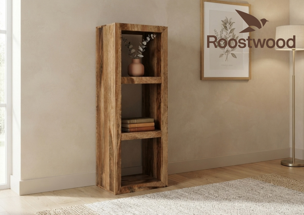 Roostwood 'Geo' Modern Solid Mango Wood Side 3 Shelf Storage Unit