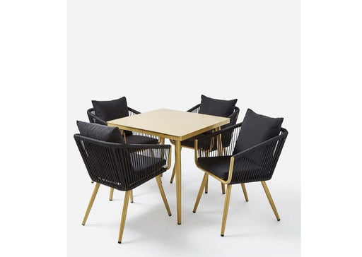 Outdoor Square 4 Seat Table & Chair Set Aluminium Rope Gold Black