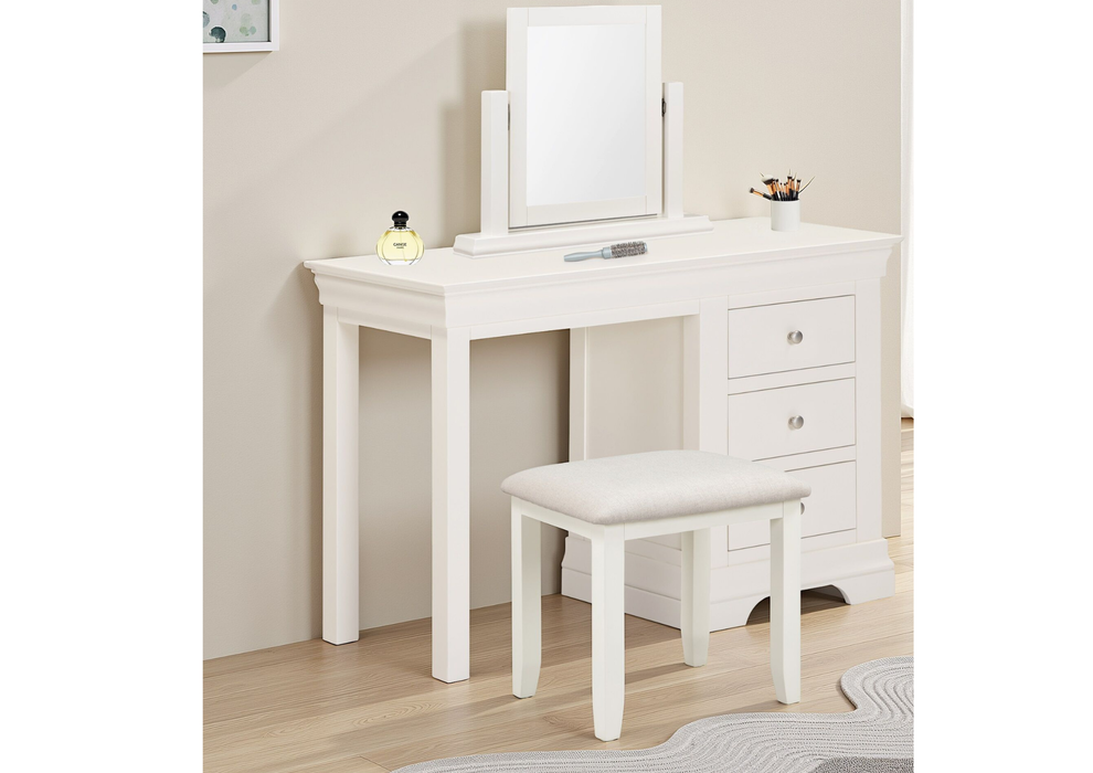 Bordeaux 3 Drawer Dressing Table Set with Painted Ivory Includes Dressing Table, Stool & Mirror