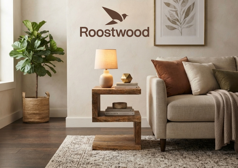 Roostwood 'Geo' Modern Solid Mango Wood S Shape Lamp / Side Table