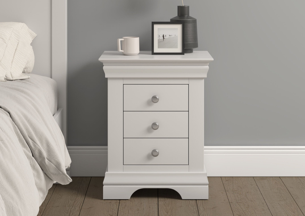 Bordeaux Ivory Painted 3 Drawer Bedside Chest of Drawers