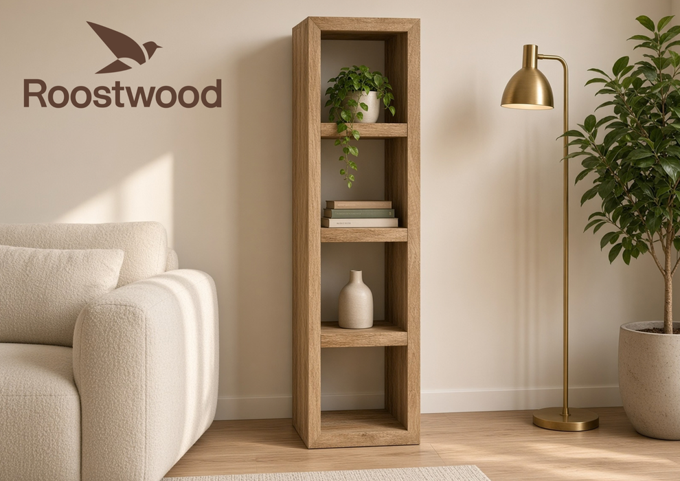 Roostwood 'Geo' Modern Solid Mango Wood Side 4 Shelf Storage Unit